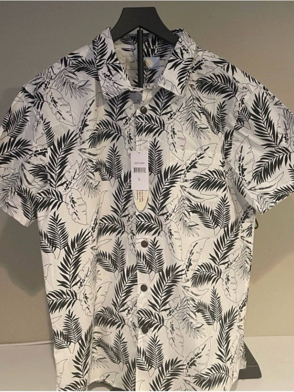 High Surf Black White Tropical Leaf Shirt Button Down Short Sleeve Size L Summer
